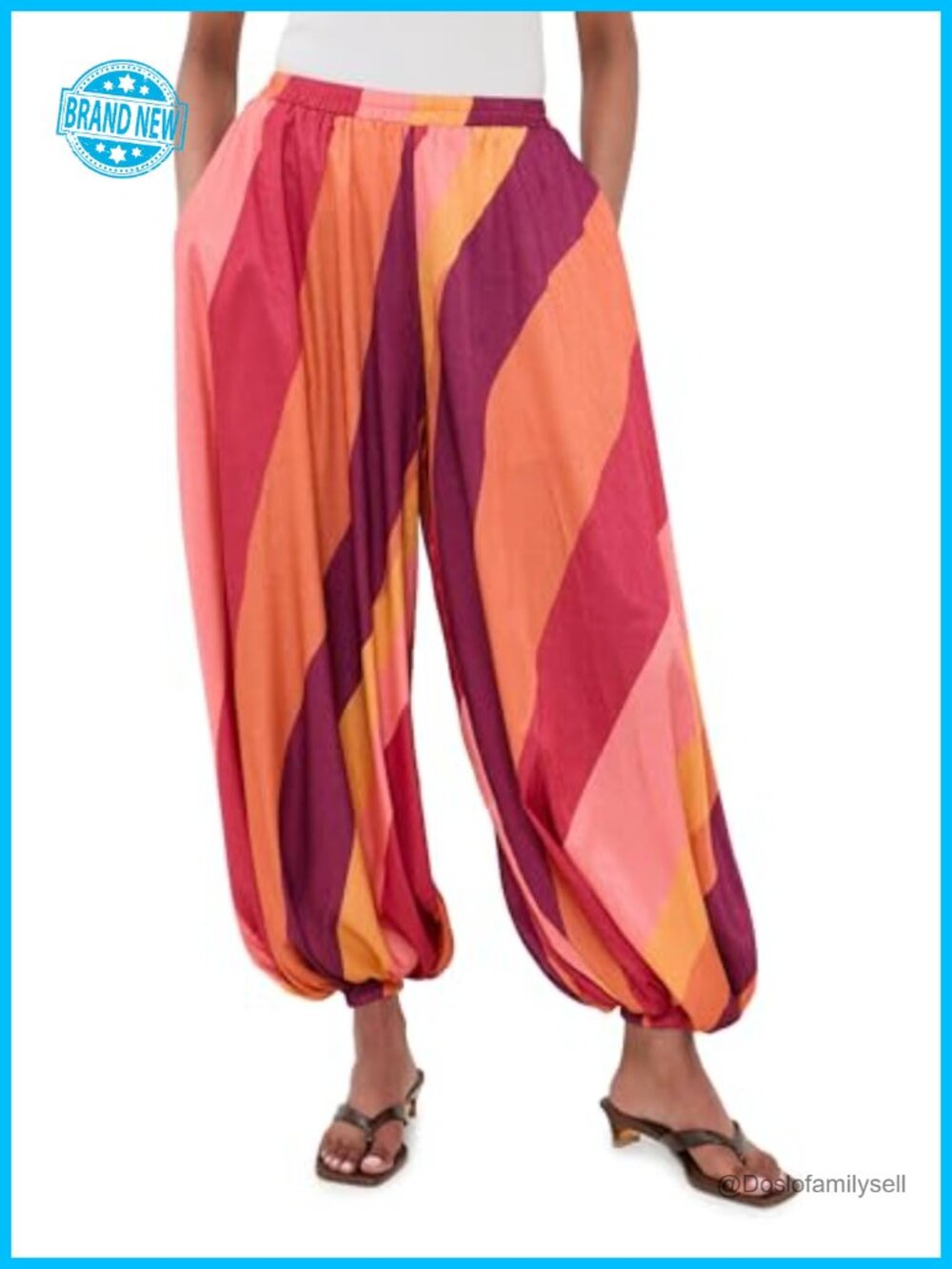 Satin Genie Pants High Rise Stripe Casual Women's